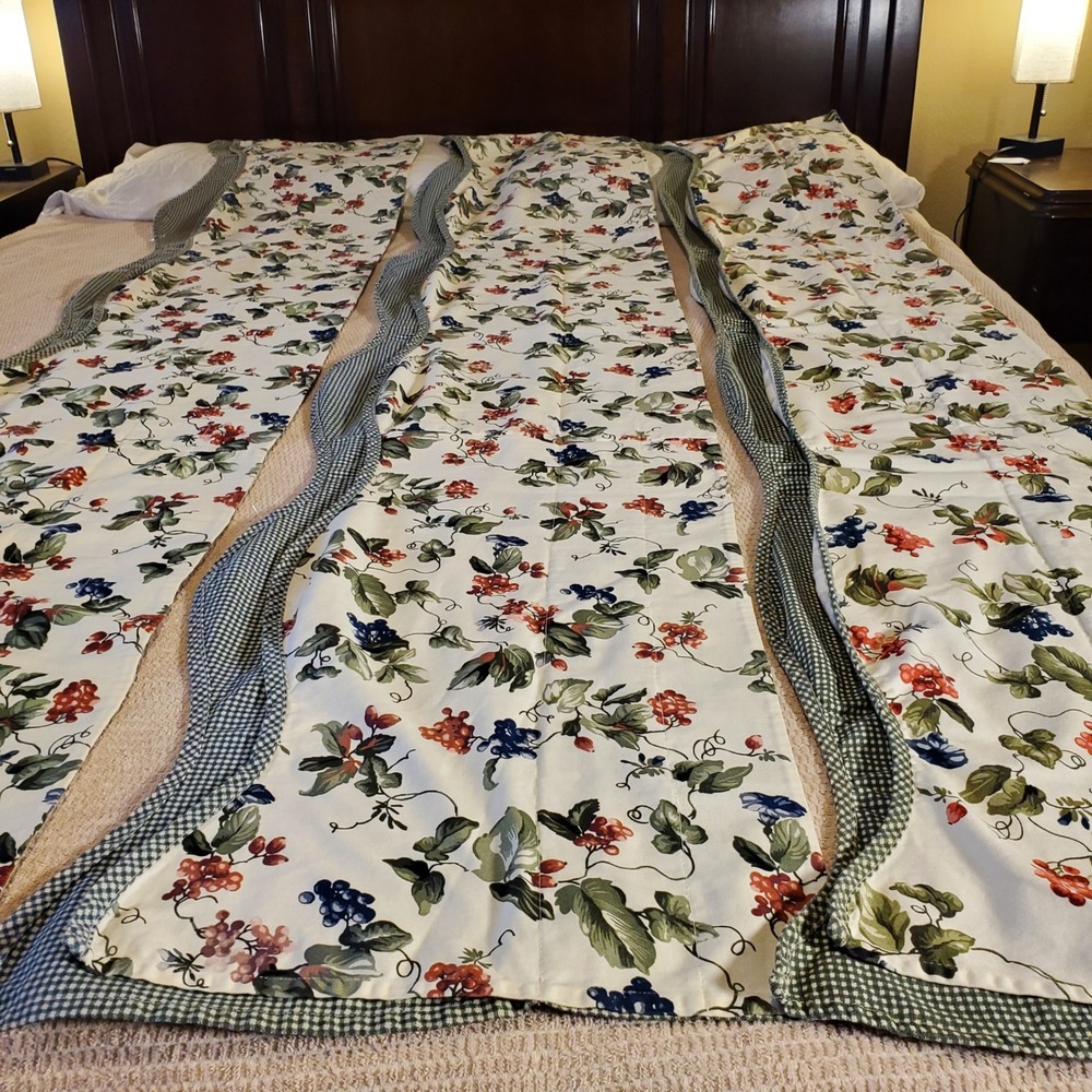 Waverly Botanical Grape Berry Cotton Valance‎ Set of 3 Gingham Scalloped Green